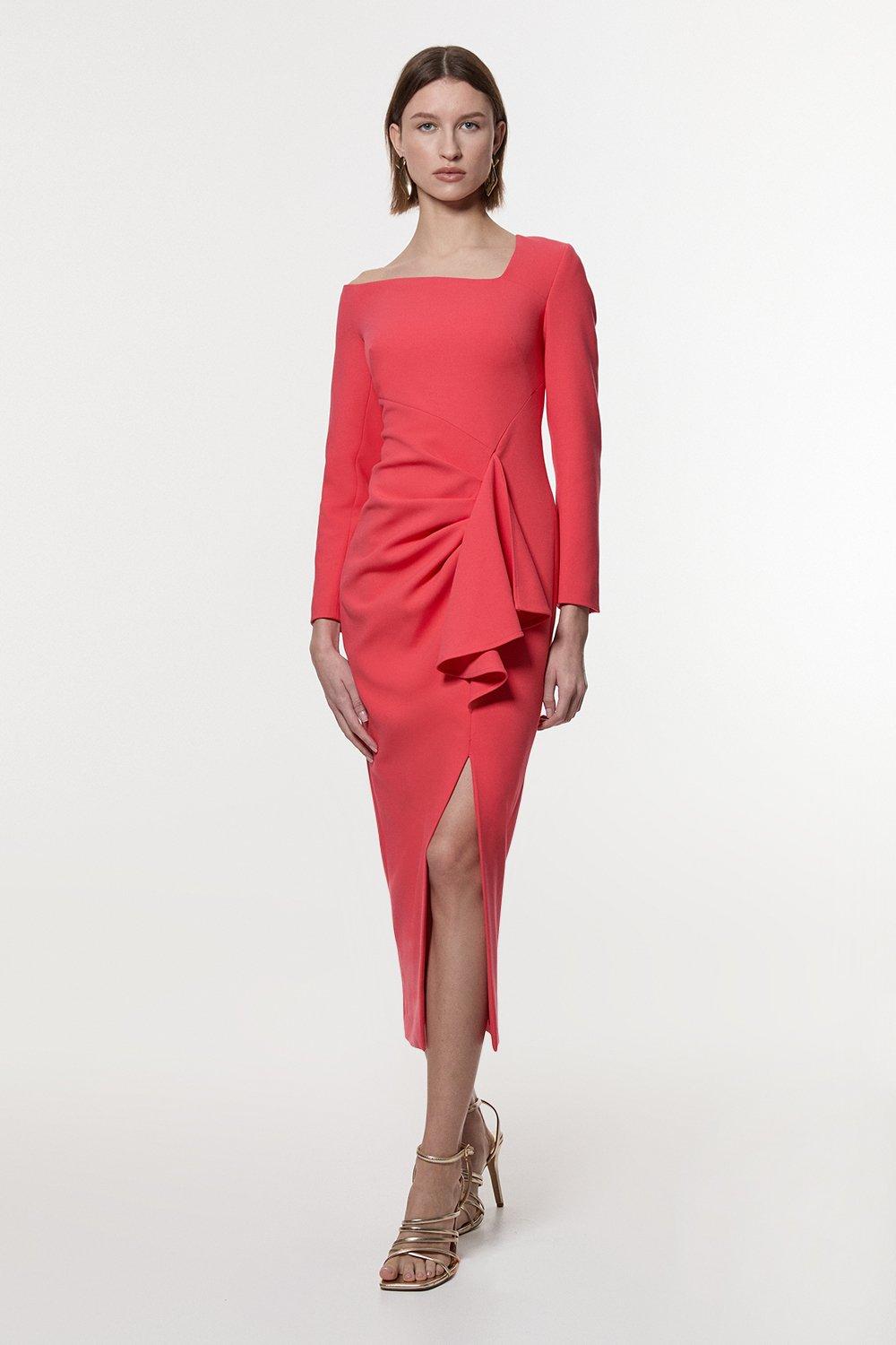 Soft Tailored Color Block Panel High Neck Midi Dress | Karen